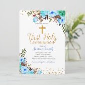 Erster heiliger Kommunion Blauer Einladungsjunge Einladung (Stehend Vorderseite)