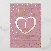 Erster Hochzeitstag Party rosa Rosengold Folieneinladung (Vorderseite)