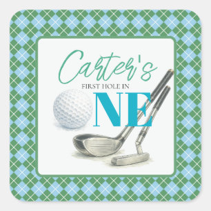 Erster Hole-in-One Golf-Geburtstagsaufkleber Quadratischer Aufkleber