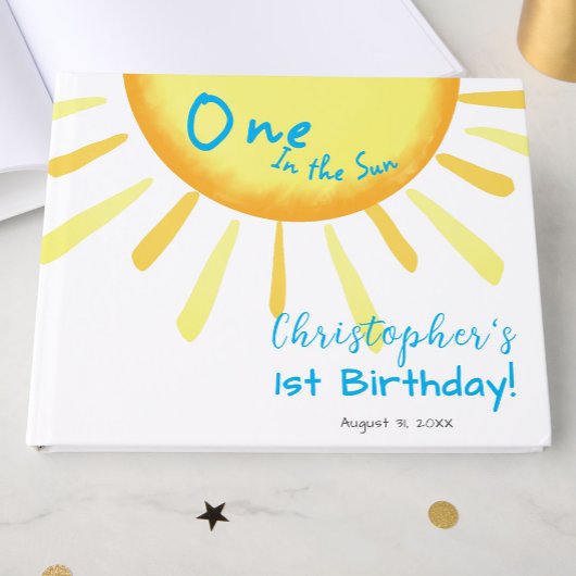 Erster im Sonnenblau erster Geburtstag Custom Gästebuch