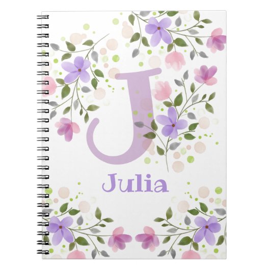 Erster Initial Plus Name Julia mit Blume Notizblock (Vorderseite)
