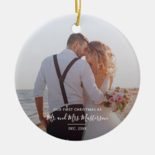 Erster Jahrestag als Foto von Mr. und Mrs. Couples Keramik Ornament