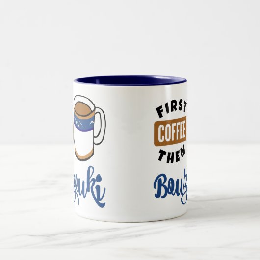 Erster Kaffee dann Bouzouki Musikfreund Zweifarbige Tasse (Mittel)