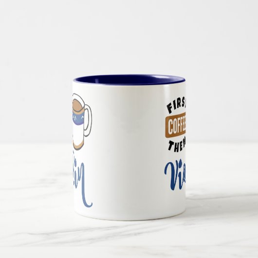 Erster Kaffee dann Geigermusik Lover Zweifarbige Tasse (Mittel)