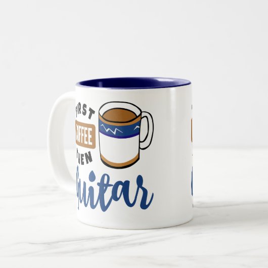 Erster Kaffee-dann Gitarren-Musikfreund Zweifarbige Tasse (Vorderseite Links)