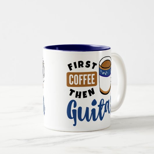 Erster Kaffee-dann Gitarren-Musikfreund Zweifarbige Tasse (VorderseiteRechts)
