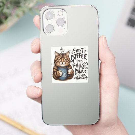 Erster Kaffee Dann Pawabilities Chat Lover Vinyll Aufkleber (Telefon)