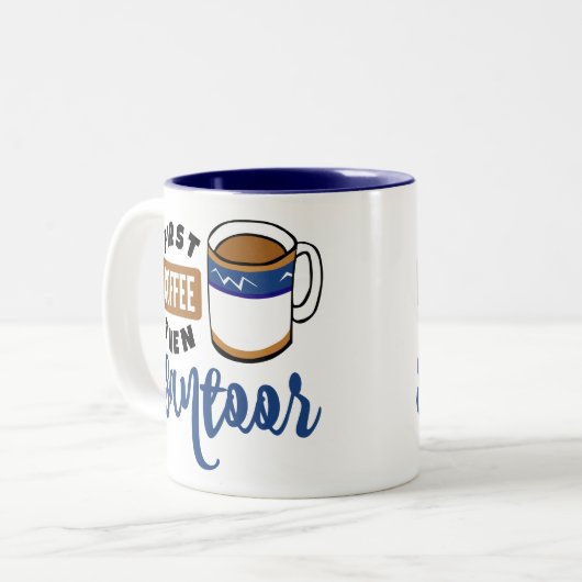 Erster Kaffee dann Santoor Musik Lover Zweifarbige Tasse (Vorderseite Links)