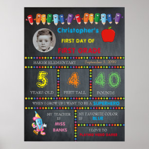 Erster Kindergarten, Tafelschild, Foto Poster
