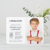 Erster Kommunion Boy| Modernes + einfaches Foto Einladung (Stehend Vorderseite)