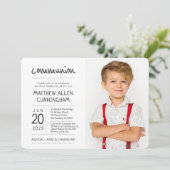 Erster Kommunion Boy | Modernes + einfaches Foto Einladung (Stehend Vorderseite)