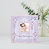 Erster Kommunion Cross Girl Foto Lavender Einladung (Stehend Vorderseite)