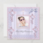 Erster Kommunion Cross Girl Foto Lavender Einladung (Vorderseite)