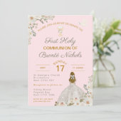 Erster Kommunion Girl Blush Pink Chalice Einladung (Stehend Vorderseite)