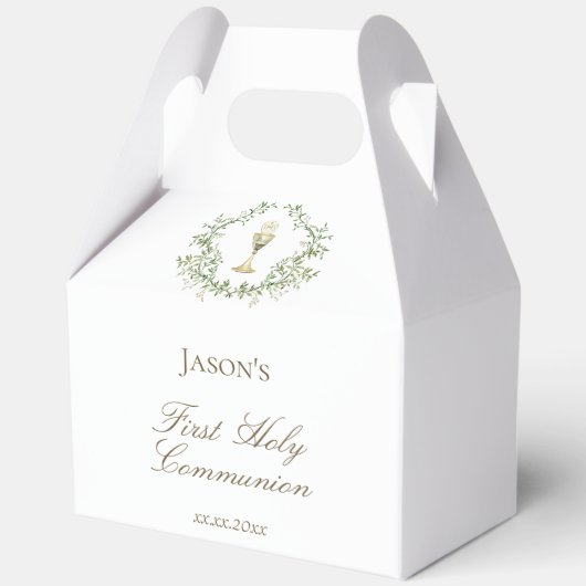 Erster Kommunion Grüne Wappen Chalice Geschenkschachtel (Vorderseite)