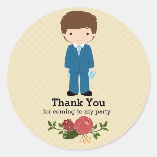 Erster Kommunion Junge * Wählen Sie die Hintergrun Runder Aufkleber (Vorderseite)