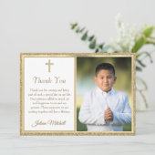 Erster Kommunion Religious Gold Cross Junge Vielen Dankeskarte (Stehend Vorderseite)