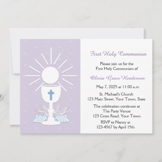 Erster KommunionChalice, Flieder Einladung (Vorderseite)