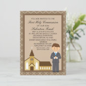 Erster Kommunions-Junge durch Kirchen-Einladung Einladung (Stehend Vorderseite)