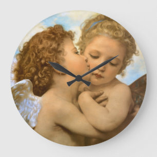 Erster Kuss (Engelsdetail) von Bouguereau Große Wanduhr