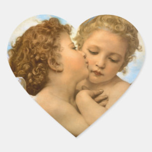 Erster Kuss (Engelsdetail) von Bouguereau Herz-Aufkleber