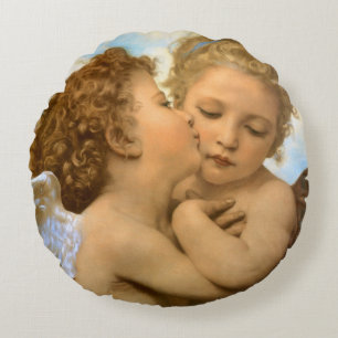 Erster Kuss (Engelsdetail) von Bouguereau Rundes Kissen