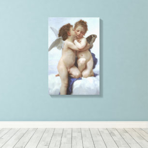 Erster Kuss von Bouguereau, Vintage Viktorianische Leinwanddruck