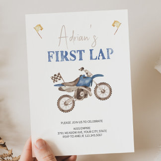 Erster LAP Blue Dirt Bike Geburtstagsempfang Einladung