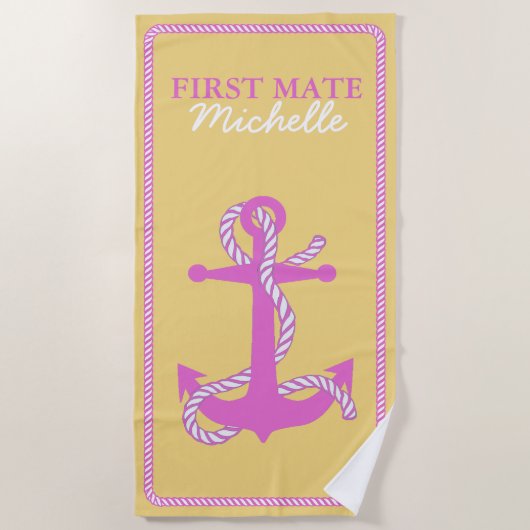 Erster Mate-ID402 für Papa und Anchor Pink Strandtuch (Vorderseite)