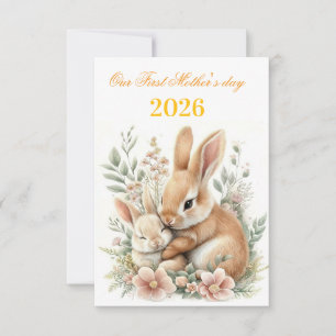 Erster Muttertag 2026 Wasserfarbe Hase Kaninchen Ankündigung