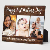 Erster Muttertag 3 Foto Collage Dark Wood Fotoplatte (Seite)