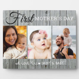 Erster Muttertag 3 Foto Collage Grau Wood Fotoplatte