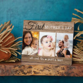 Erster Muttertag 3 Foto Collage Rustikales Holz Fotoplatte (Seite)