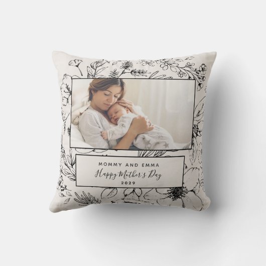 Erster Muttertag Blush Botanisches Foto Kissen (Rückseite)