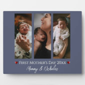 Erster Muttertag drei Foto Collage blau Fotoplatte (Vorderseite)