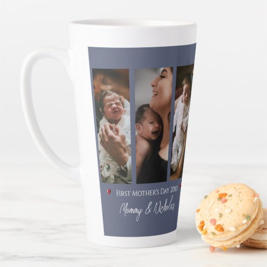 Erster Muttertag drei Foto Collage blau Milchtasse (Beispiel)