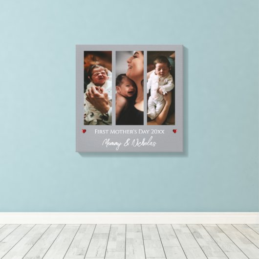 Erster Muttertag Drei FotoCollage | Grau Leinwanddruck (Insitu (Holzboden))