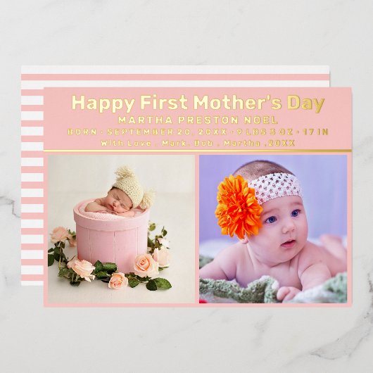 Erster Muttertag mit Message Baby Boy Card Folien Feiertagskarte (Vorderseite/Rückseite)