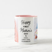 Erster Muttertag Personalisiert 2 Foto Rosa Zweifarbige Tasse (Mittel)
