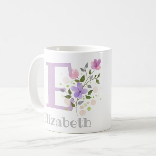 Erster Name plus Name Elizabeth mit Blume Kaffeetasse (Vorderseite Links)