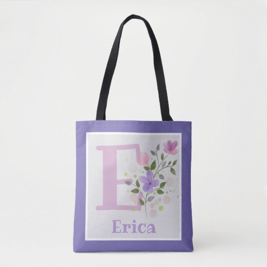 Erster Name plus Name Erica mit Blume Tasche (Vorderseite)