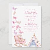 Erster Niedlicher Bär LItlle Butterfly zum 1. Gebu Einladung (Vorderseite)