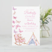 Erster Niedlicher Bär LItlle Butterfly zum 1. Gebu Einladung (Stehend Vorderseite)