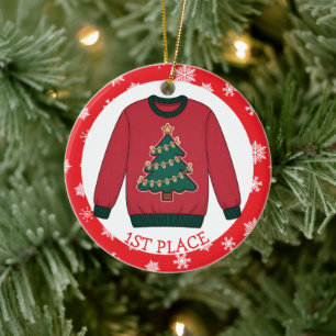 Erster Platz Hässlicher Pullover Gewinner Weihnach Keramik Ornament