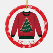 Erster Platz Hässlicher Pullover Gewinner Weihnach Keramik Ornament (Vorne)