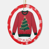 Erster Platz Hässlicher Pullover Gewinner Weihnach Keramik Ornament (Links)