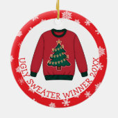 Erster Platz Hässlicher Pullover Gewinner Weihnach Keramik Ornament (Hinten)