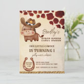 Erster Rodekino niedlicher Cowboy Geburtstag Einladung (Stehend Vorderseite)