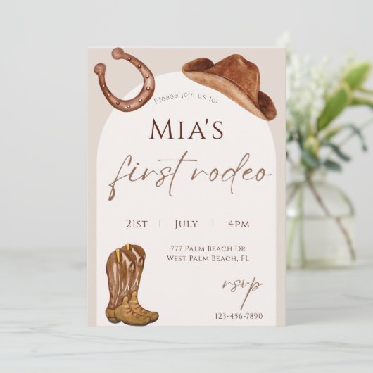 Erster Rodeo 1. Geburtstag Einladung (Stehend Vorderseite)