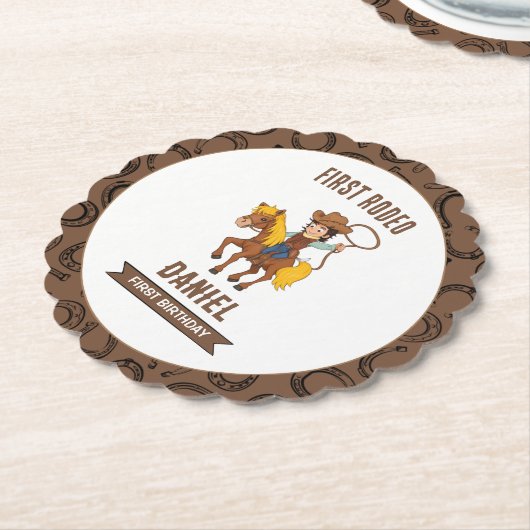 Erster Rodeo Cowboy 1. Geburtstag Untersetzer (angewinkelt)